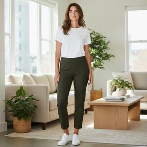 Express Cropped Pants Medium Green Side Slit Knit Crop Minimalist Office Work